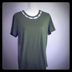 CARMEN MARC VALVO XL OLIVE SHORT SLEEVE TOP